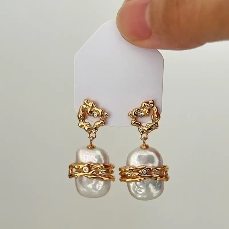 Danis Fresh New Chinese Style Baroque Shaped Pearl Stud Earrings High-Grade Design Earrings Earrings Temperament