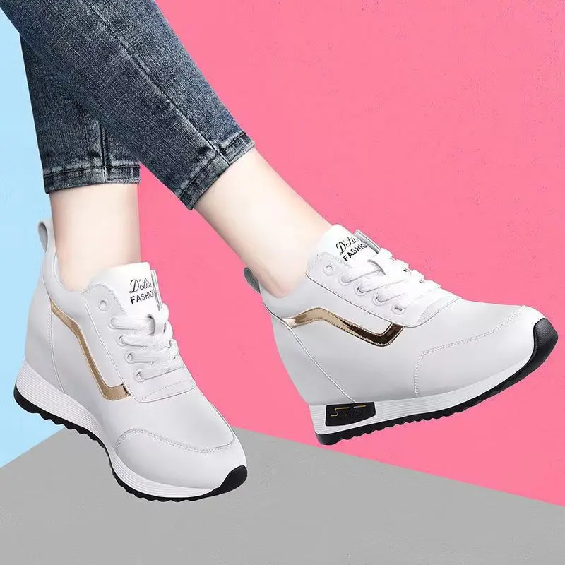 Height Increasing Insole Women's Shoes Sports Casual Fashion All-Matching 2024 New Cross-Border Wholesale Leather Shoes Korean Super Hot Thick Bottom Tide