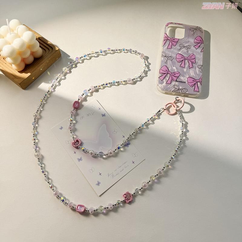 Product Introduction of Mobile Phone Charm Mobile Phone Ornaments Crystal Long Crossbody Mobile Phone Charm Cute Alloy Hello Kitty Decorative Chain High-End Handmade Beaded Bag Side Strap 9