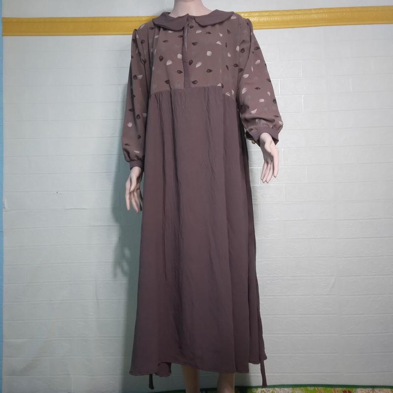 dres jumbo kain crinkle mix motif ld 120cm dengan tali pinggang yg panjang dan bawahan mayung standar Busui Gamis Muslim Wanita Kombinasi 2