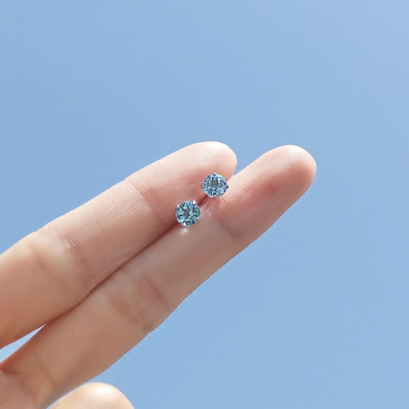 Product Introduction of Bông Tai Đinh tán Topaz, Màu Xanh Pha Lê Tự Nhiên, Khuyên Bông Khuyên Tai Đinh Tán Mini, Siêu Nhỏ, Bạc Sterling, Thích Hợp Cho Học Sinh, Hoa Tai Cá Tính Dễ Phối Đồ 12