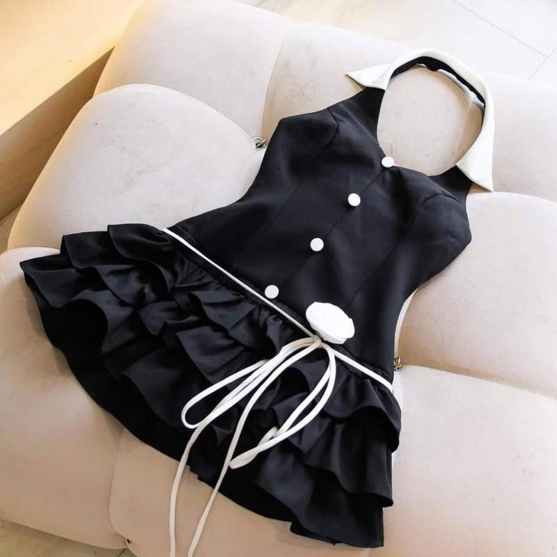 Đầm yếm bé gái thiết kế cổ yếm kèm hoa đủ size cho mẹ và bé gái từ 13-55kg