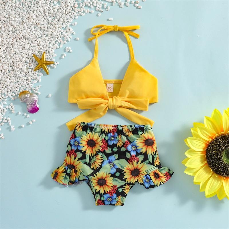 Đồ Bơi Cho Bé Gái, Bộ Bikini, Nơ Cổ Yếm, Hoa Xếp Ly, Bộ Hai Mảnh, Thích Hợp Cho Bé 1-5 Tuổi, Đồ Tắm Cho Em Bé, Đồ Đi Biển, Mềm Mại, Thoải Mái, Thích Hợp Cho Mùa Hè, Biển, Bãi Biển, Dễ Thương, Thời Trang, Ngày Lễ
