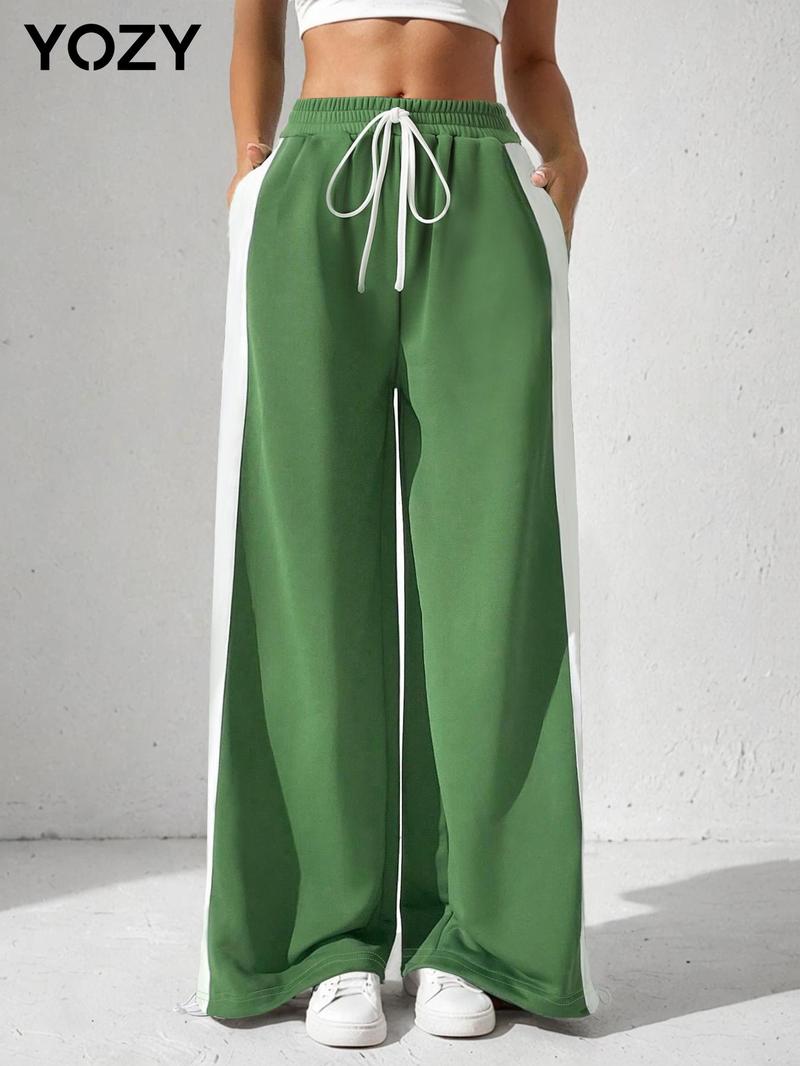 Product Introduction of YOZY Women's Patchwork Pocket Drawstring Hem Pants, Casual Loose Tie Front Elastic Waist Trousers for Spring & Fall, Women's Bottoms for Daily Wear 12