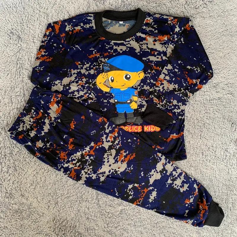 Setelan kaos anak lengan panjang loreng police kids - Baju setelan kids army unisex Bordir Fashion Celana 1