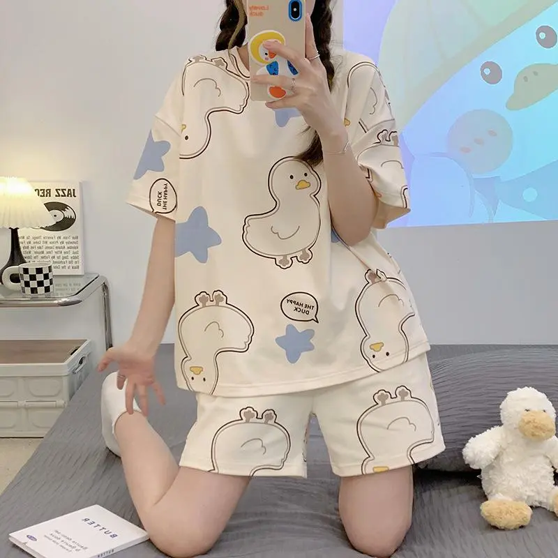 New pajamas girls thin short-sleeved cartoon girl students can wear home clothes in summer.