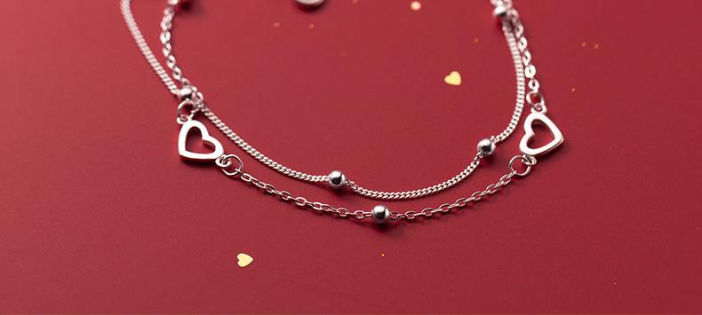 Product Introduction of Silver Double Love Heart Hollow Round Beads Bracelet Female Fashion Romantic Jewelry Classic Adjustable Gifts 6