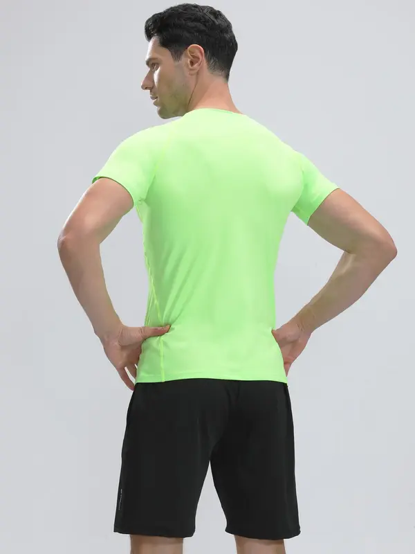 Two-Piece Set Men's Solid Color Sportswear Set, High Stretch Breathable Quick Drying Round Neck Short Sleeve Compression T-shirt & Pocket Design Drawstring Waist Gym Shorts, Casual Sportswear Set for Running Gym Workout 8