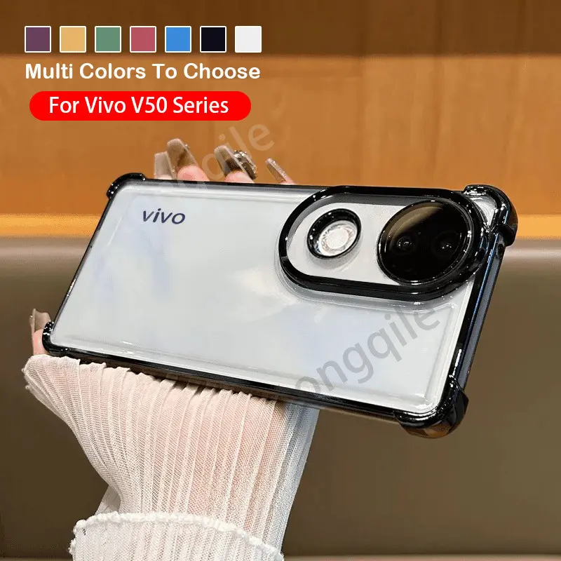 Case For Vivo V50 VivoV50 V 50 5G 2025 Phone Casing Clear Transparent Back Cover Shockproof Amor Bumper Soft TPU Flexible Anti Drop Four Corner Enhance Plating Edge