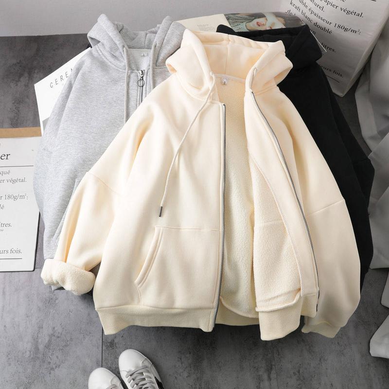 Product Introduction of Large Size Slimming Autumn and Winter Hoodie Coat Women's Ins Zipper Cardigan Fleece-Lined Thick Loose Sweater Women's Fashion 2