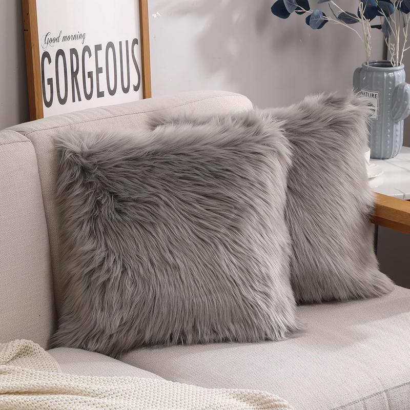 TikTok Shop Grey Fluffy Pillows 2packs 20 x20 Cute Faux pillow Case Decorative for Couch Sofa Fuzzy Throw Pillows Covers for Bedroom Living Room Decor and Cushion