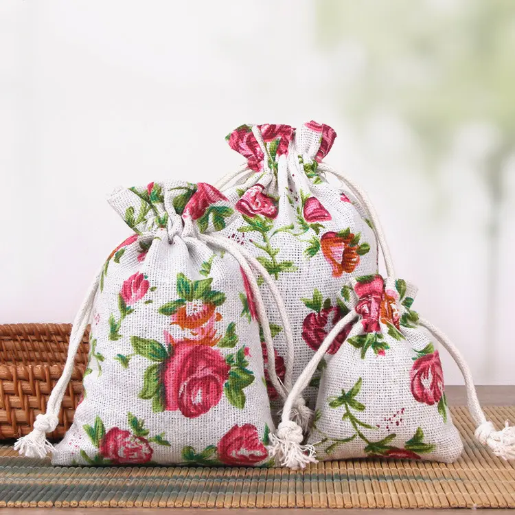 Túi lưu trữ đồ trang sức, Bán Chạy, Quà tặng Giáng sinh, Túi dây rút, Chất liệu Vải Lanh Giả, Túi dây rút