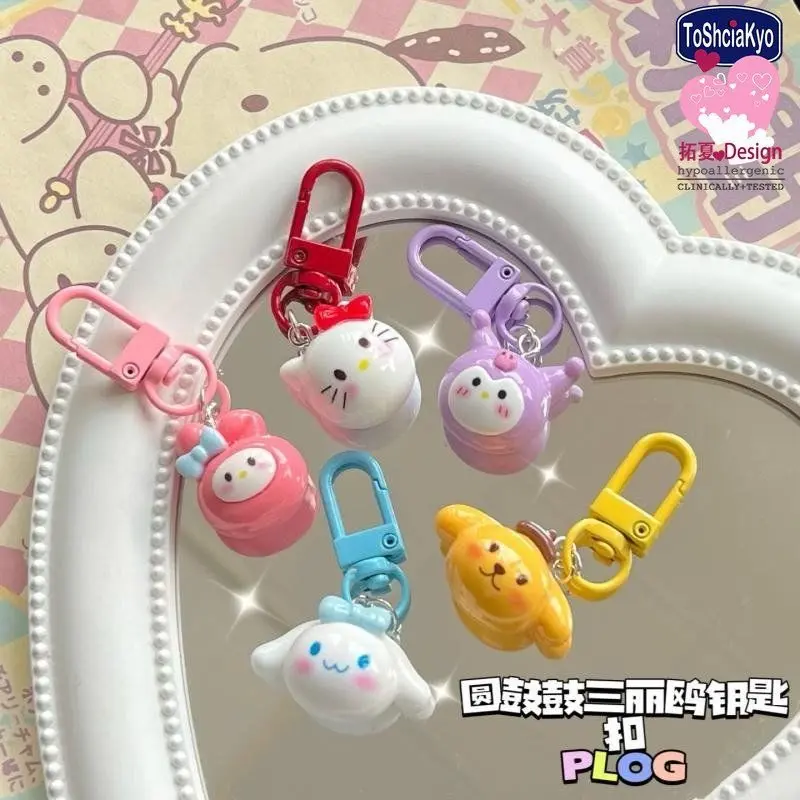Cute round Drum Three-Dimensional Sanrio Keychain Girlish Schoolbag Pendant Sweet Accessory Pendant Student Gift