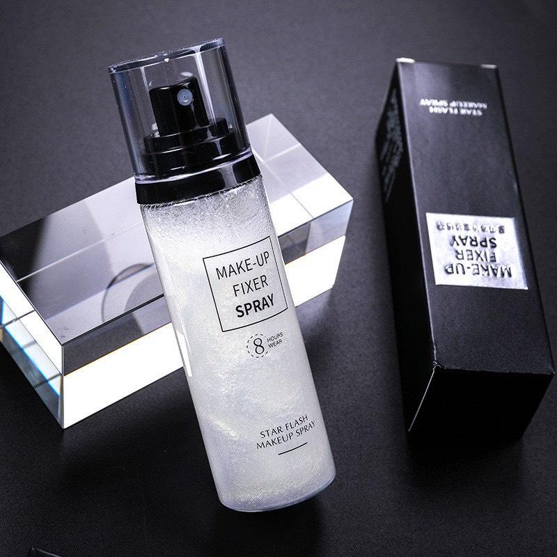 Xịt Khóa Nền HUNMUI Có Nhũ Khóa Lớp Trang Điểm Dưỡng Âm Bắt Sáng Make Up Fixer Spray Star Flash Nội Địa Trung Cosmetic Mỹ Phẩm Nữ