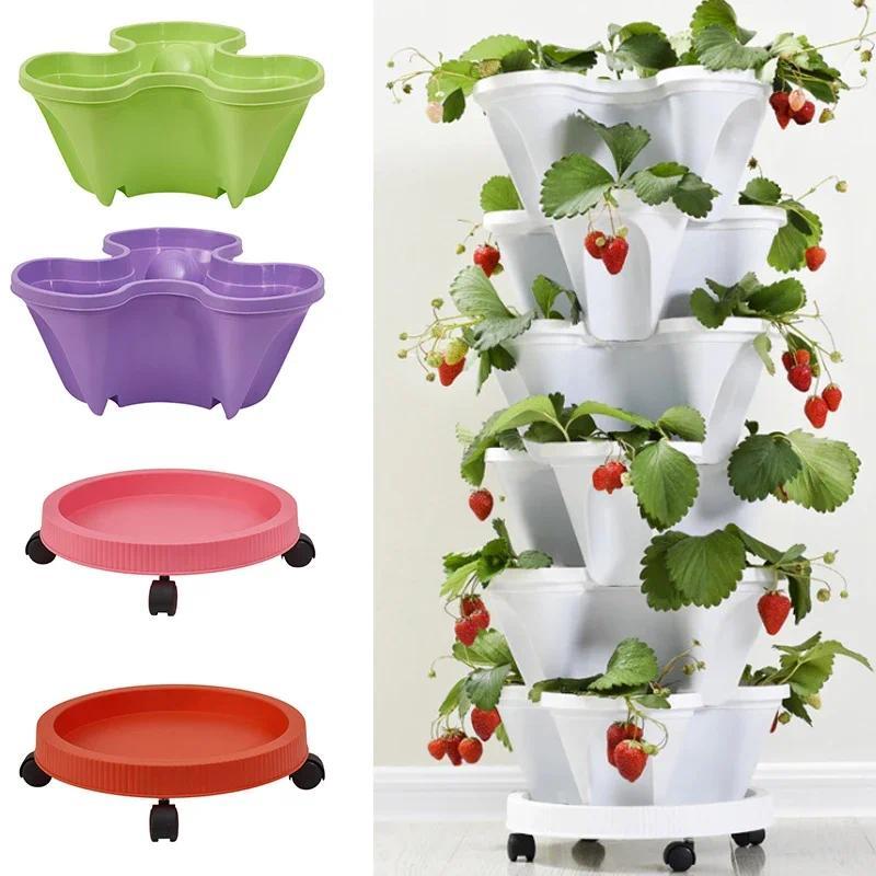 Product Introduction of Three-Petal Pot Decoration 1PC Plastic Stackable Vertical Flower Plant Pot Strawberry Seedling Holder Vegetable Planters Garden 0