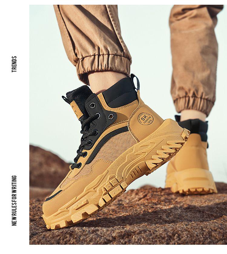 Product Introduction of Kasut Lelaki, Perlindungan Buruh, Sesuai untuk Musim Sejuk, Kerja Tapak Pembinaan, Tidak Licin, Tahan Haus, Sesuai untuk Mendaki Gunung Luar dan Sukan Riadah, Ketinggian Tambahan, But Martin Hitam Boots Shoes 14