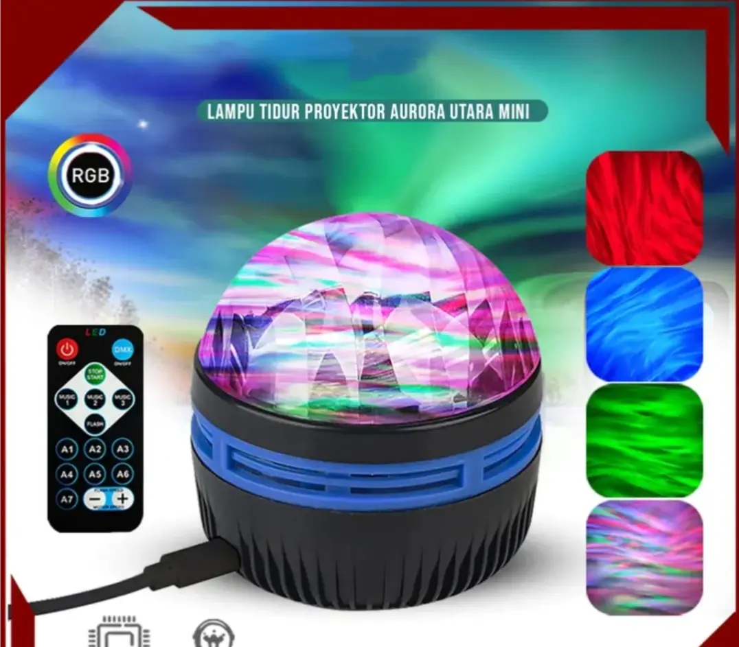 Lampu proyektor Aurora Utara mini Lampu Galaksi Langit AUrora Lampu Tidur Lampu Disco + Remote Usb Hitam