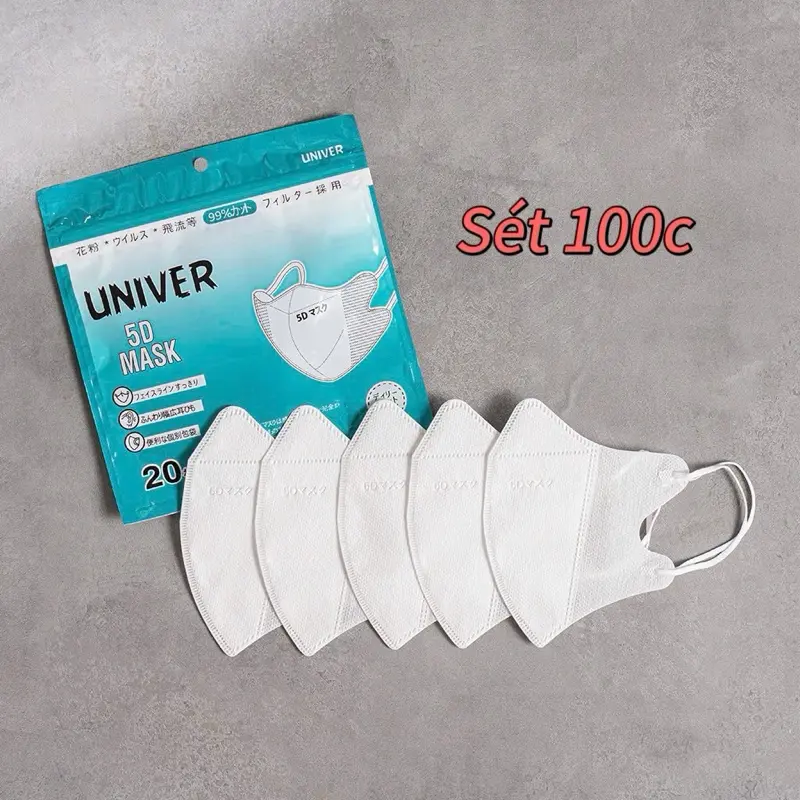 Set 100c Khẩu Trang UNIVER 5D MASK 3 Lớp Kháng Khuẩn Chống Bụi Mịn Chống Nắng Hiệu Quả