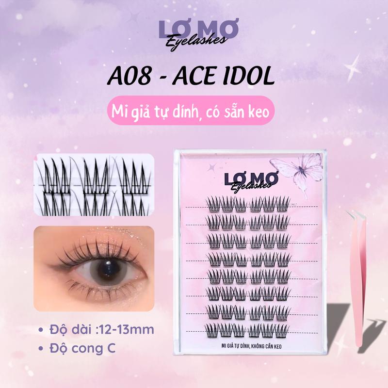 (A08-LƠ MƠ) Mi giả ACE IDOL sẵn keo, mi thường có thể tái sử dụng, mi mềm, nhẹ mắt