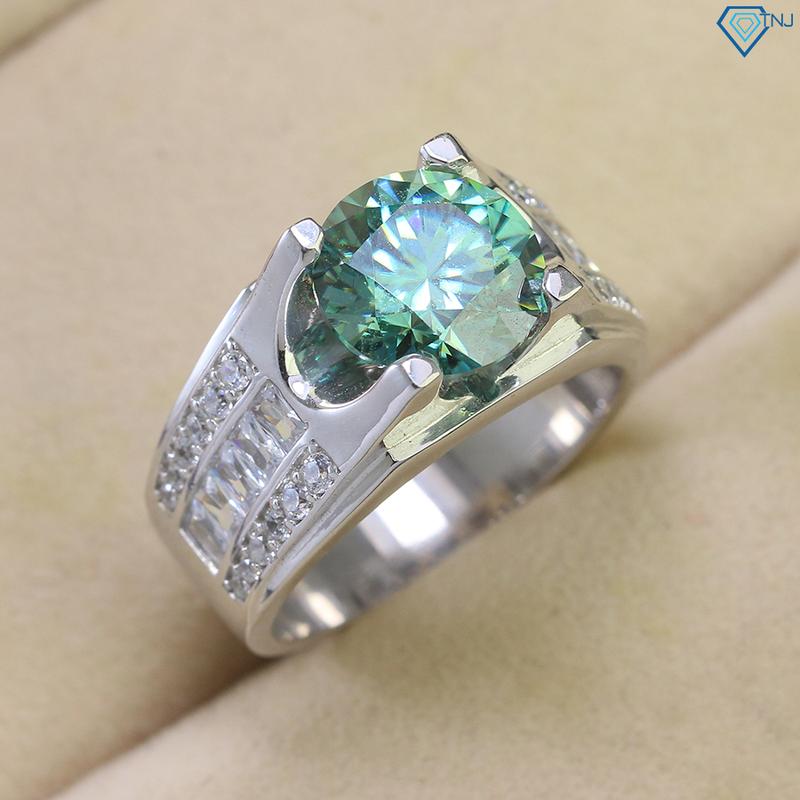  Nhẫn bạc nam gắn viên chủ kim cương nhân tạo Moissanite 10 ly NNAM0152 xanh lá xi bạch kim cao cấp + giấy kiểm định GRA 