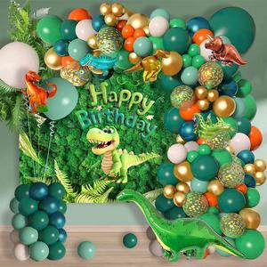Kit de arco de globos con temática de dinosaurios de caricatura, conjunto de globos de colores mixtos, globo de feliz cumpleaños para decoración de fiesta de cumpleaños y graduación