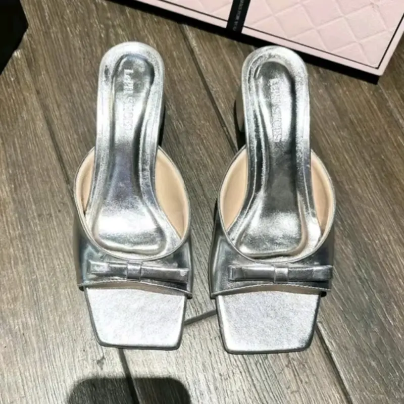 Dép cao gót nữ NGANG NƠ mũi vuông cao 3cm và 5cm 0