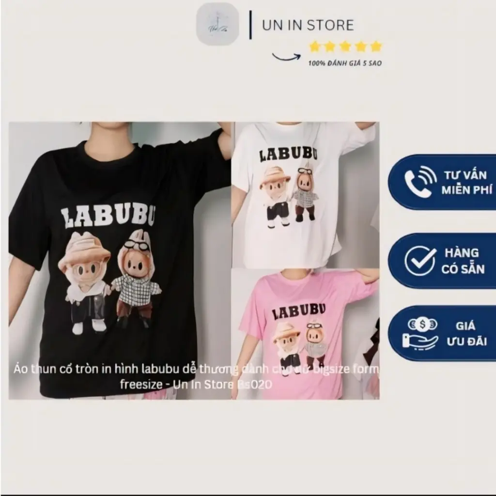 Áo thun cổ tròn in hình labubu dễ thương dành cho nữ bigsize form freesize - Un In Store Bs020