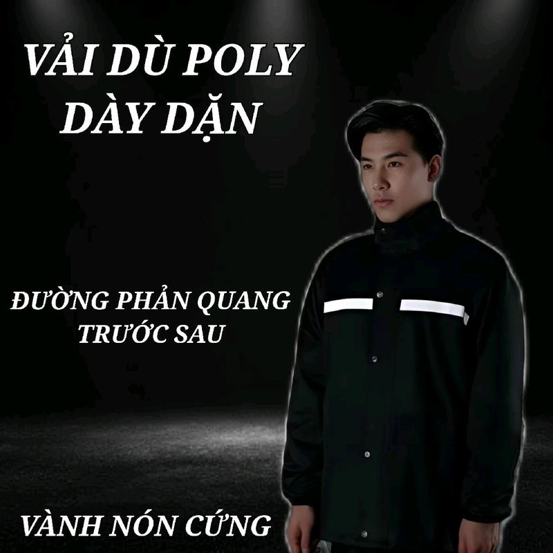 Áo Mưa Bộ VIP Cao Cấp Có Phản Quang Vải Boly Loại Cực Dày Size 2XL Đen Cho Nam Nữ Chống Lạnh Chống Gió Tiện Lợi An Toàn