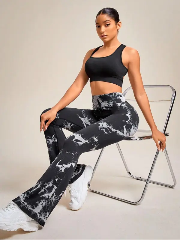 Women's Tie Dye Print High Waist Flare Leg Sports Leggings, Casual Comfy Breathable Bell Bottom Yoga Leggings, Ladies Sportswear for Indoor Outdoor Wear 2