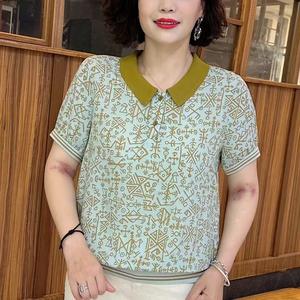 New Women Short Sleeve Top for Moms Midlife Luxury Blouse korean style polo shirts stretch lapel tops