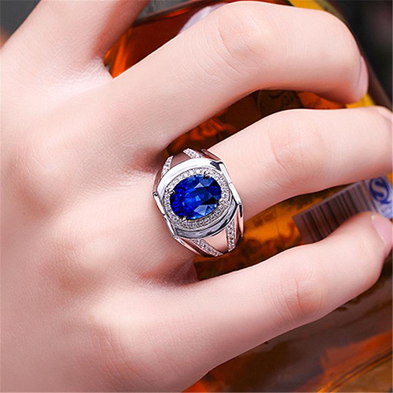 Nhẫn Cưới, Thiết Kế Sang Trọng, Dành Cho Nam Giới, Chất Liệu Thép Titan Xanh Đá Xanh Sapphire Màu Bạc Zircon Kim Cương, Trang Sức Thời Trang