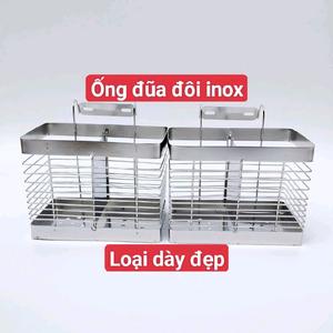 Ống Đũa Đôi Inox Loại Dày Đẹp, Chống Gỉ, Thoát Nước Nhanh, Treo Tường Nhà Bếp Tiện Lợi