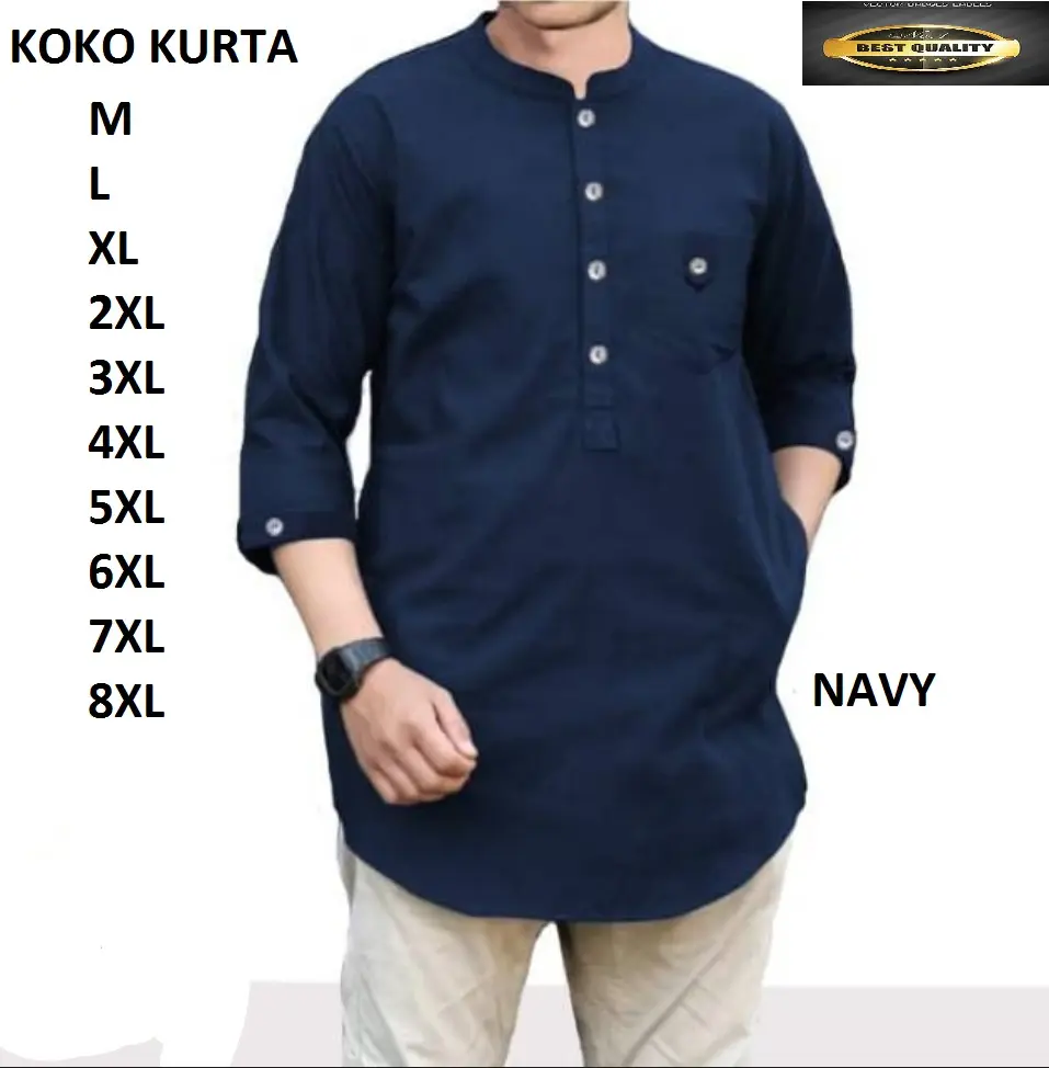 Koko Kurta Lengan Pendek 3/4 Matt Katun Toyobo Adem Tebal Terlaris baju kurta dewasa jumbo XXL 2024 POLOS Muslim Panjang