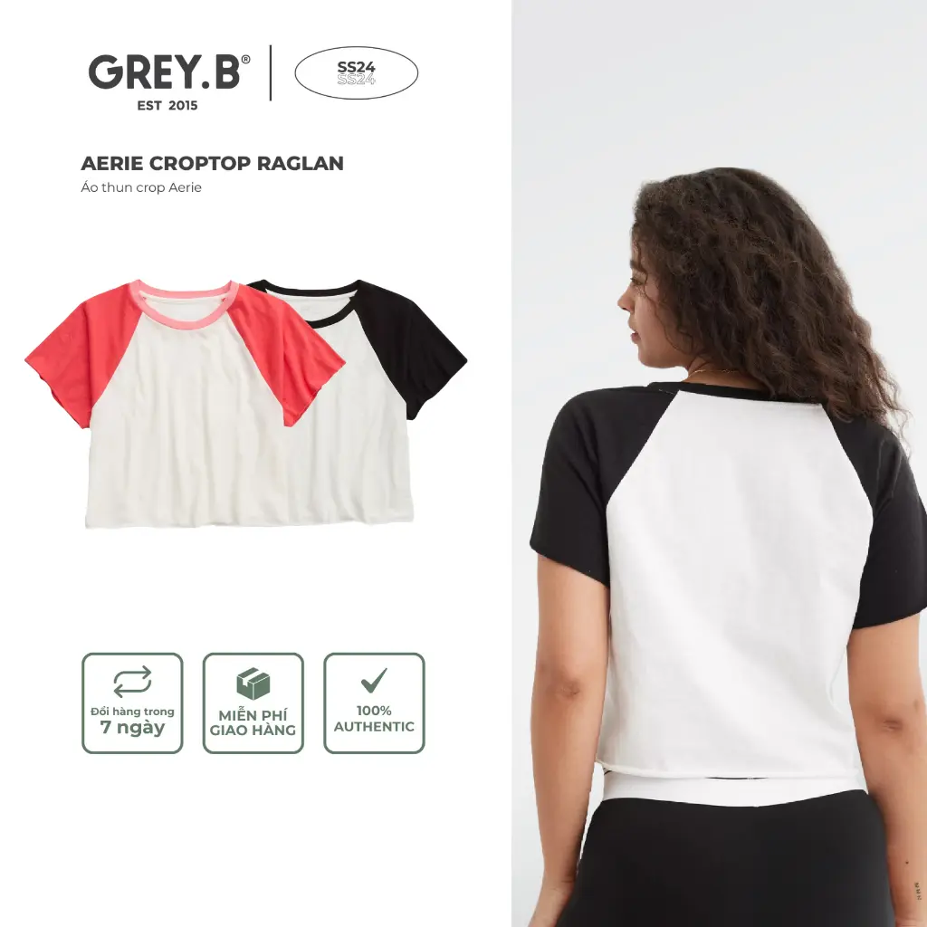 Áo Thun Dáng Ngắn Aerie Croptop REYB Phối Màu Phong Cách Hàn Quốc