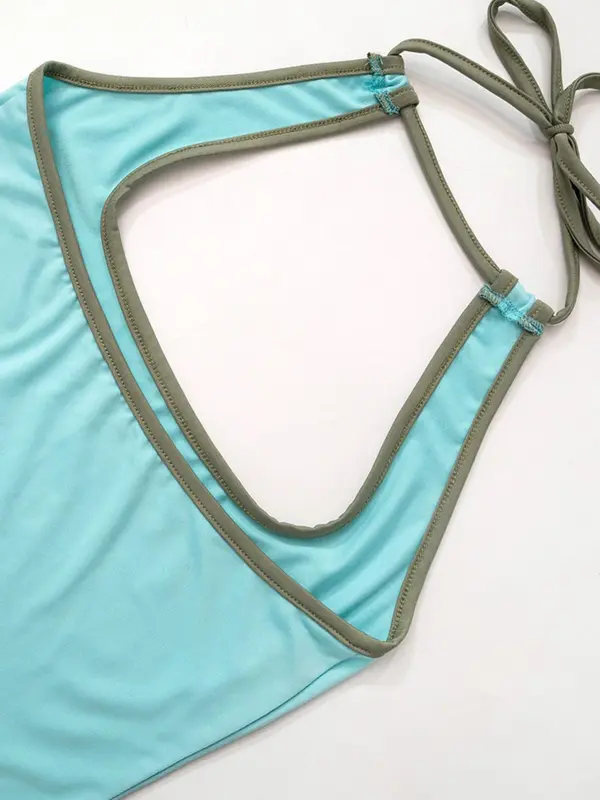 Women's Colorblock Contrast Binding Halter Neck Tank Top, Street Fashion Casual Tie Back Backless Top for Daily Outdoor Wear, Ladies Clothes for Summer, Camisole, Womenswear 8