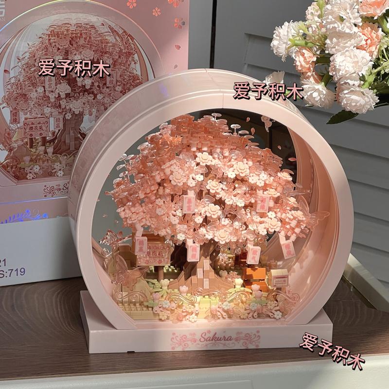 Cây anh đào khối xây dựng khung ảnh lắp ráp bó hoa bất tử làm bằng tay tự làm đồ trang trí câu đố quà tặng ngày lễ tình nhân cho bạn gái