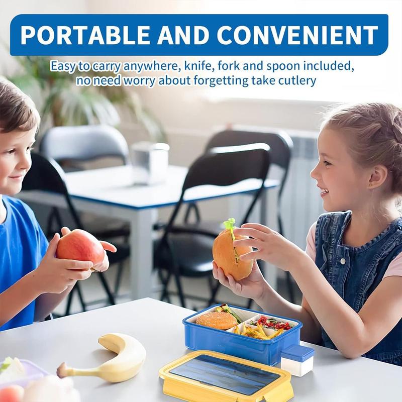 Product Introduction of 3 Compartment Bento Box, 1 Count Leakproof Lunch Box with Knife, Fork and Spoon, Durable Lunch Container for Adults & Teens & Kids 7