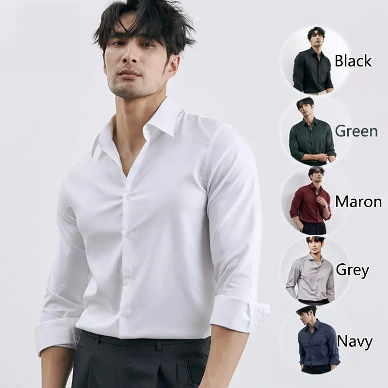 kemeja lelaki Men's long sleeve Button Slim fit Business Formal Baju Kemeja Suit Shirt green  shirt Premium Men's Clothing - Trendy Designs for Everyday Style