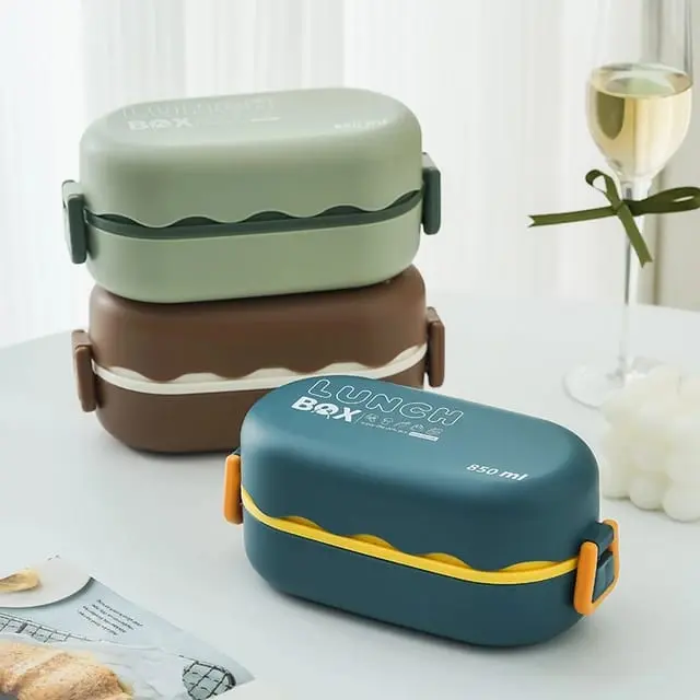 LUNCH BOX BENTO 850 ML KOTAK BEKAL LAPISAN GANDA 2 SEKAT FREE SENDOK