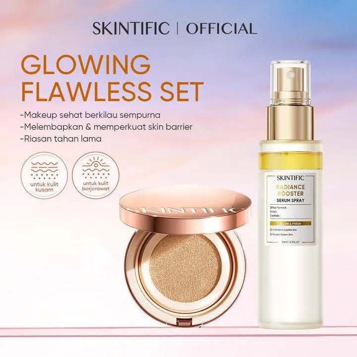 SKINTIFIC 2pcs cushion  serum wajah make up set  Cover All Perfect Cushion  11ml+ Radiance Booster Serum Spray 100ml oil control  untuk Melembabkan  bb cream kosmetik kosmetik wajah 0