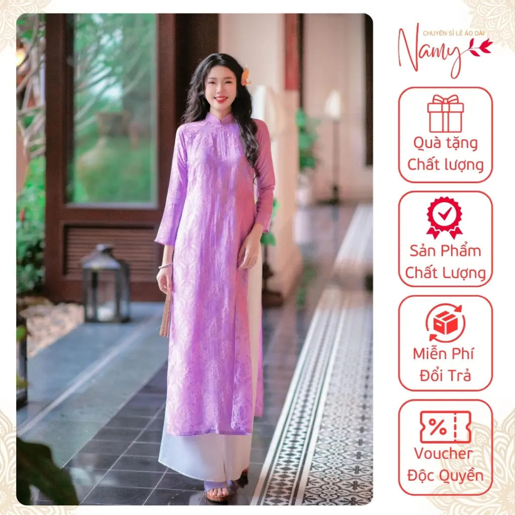 Áo Dài Cách Tân Gấm Thọ Dơi Cao Cấp Dáng Suông Tay Dài Cổ 2,5cm Đủ Màu Xinh NAMY AD1027