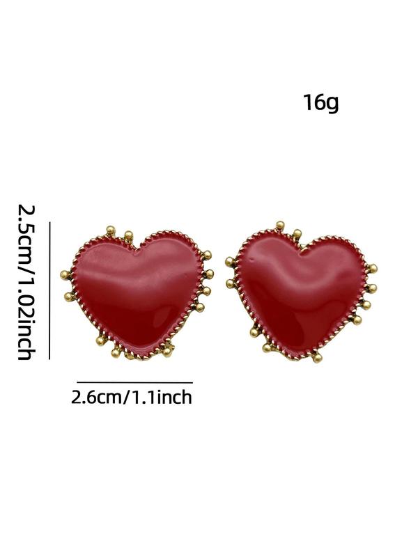 Red Enamel Heart Shaped Earrings, Fashionable Jewelry for Women, Trendy All-match & Exquisite Jewelry for Birthday Gift 1