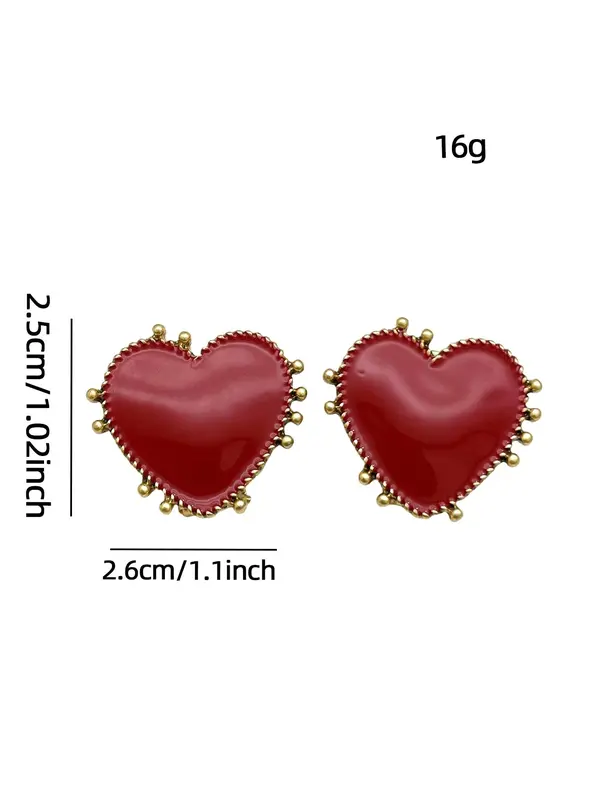 Red Enamel Heart Shaped Earrings, Fashionable Jewelry for Women, Trendy All-match & Exquisite Jewelry for Birthday Gift 1