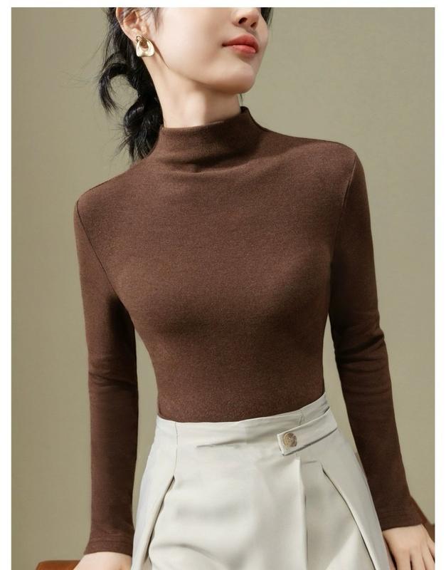 Áo Thun Giữ Nhiệt Dành Cho Nữ Cổ Cao Basic Thời Trang Dành Cho Mùa Thu Đông Ấm Áp Thon Gọn Nhung Women