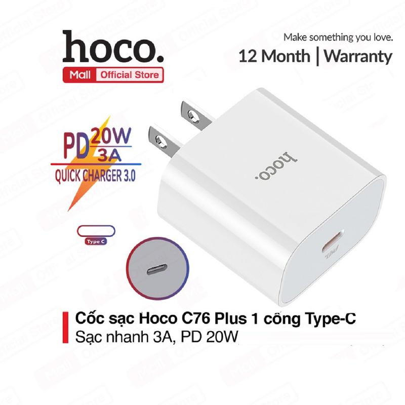  Củ sạc nhanh PD20W Hoco C76 Plus   C76A Plus 1 cổng Type-C hỗ trợ QC3.0 