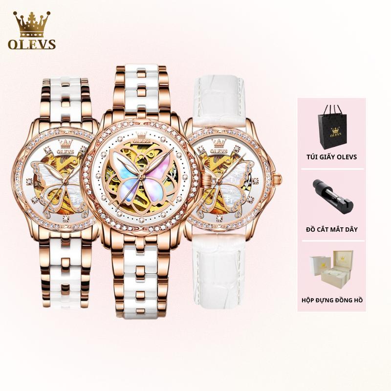 (TẶNG TÚI GIẤY OLEVS ) Đồng Hồ Cơ Nữ Chính Hãng OLEVS-6622 Chống Nước Đính Đá Hình Bông Hoa Dây Thép Không Rỉ Sang Trọng Dành Cho Mọi Phụ Nữ Thời Trang Thanh Lịch  Size 35MM