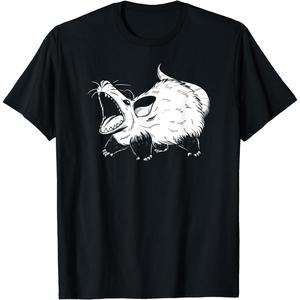 Camiseta negra con diseño abstracto 2D – estilo urbano alternativo, ideal para hombre y mujerHopfen Funny Screaming Possum - Opossums Retro Meme playera