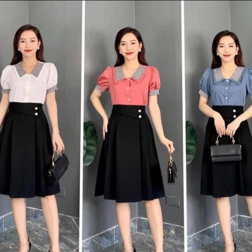 Chân váy dài midi_chân váy xòe công sở mã_046 Nữ Women Đen