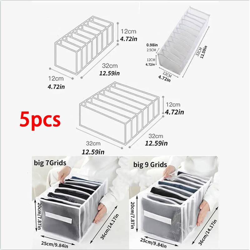 Foldable Cloth Storage Box With Handle & Compartments, Clear Multi Grid Flexible Drawer Organizer, Wardrobe Closet Storage Box For Bedroom Cloakroom 9