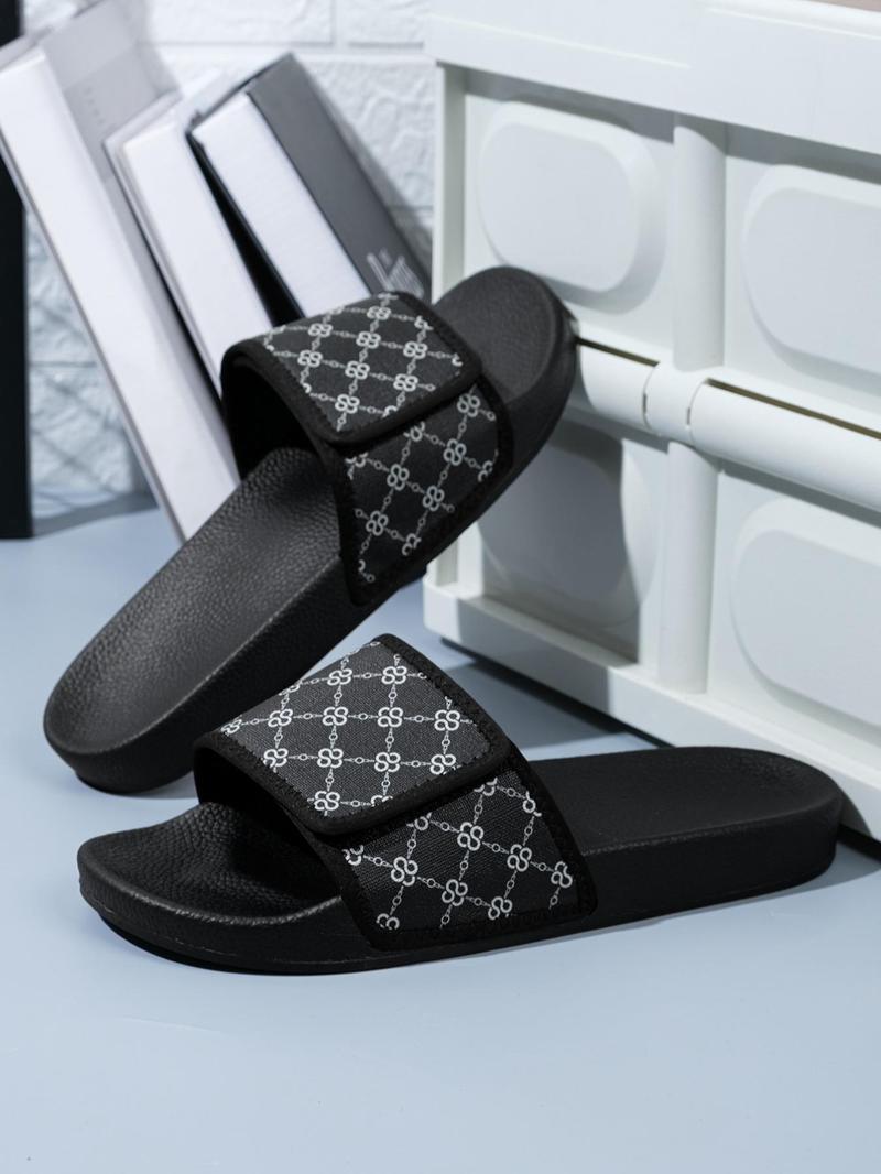 Product Introduction of Men's 1 Pair Fashionable Plaid Pattern Slides, Summer 2024 Casual Comfortable Non-slip Slippers, Velcro Slippers for Men for Home & Outdoor 6